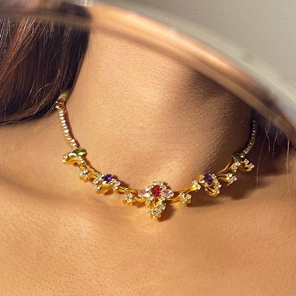 Unique multicolor CZ necklace with rope closure